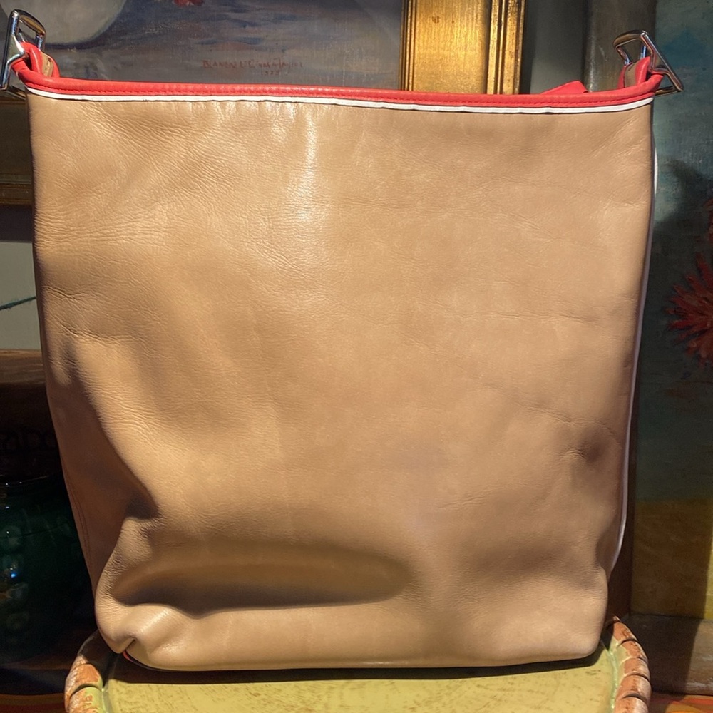 Coach Legacy Duffle - Taupe and Coral, two-way strap (22414) Large - Picture 8 of 16